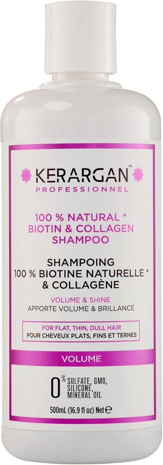 Kerargan – Volumiserende Shampoo met Biotine & Collageen – Voor Plat, Fijn, Dof Haar – Versterkend, Glanzend, Hydraterend – Zonder Sulfaat, GMO, Siliconen, Minerale Olie – 500ml