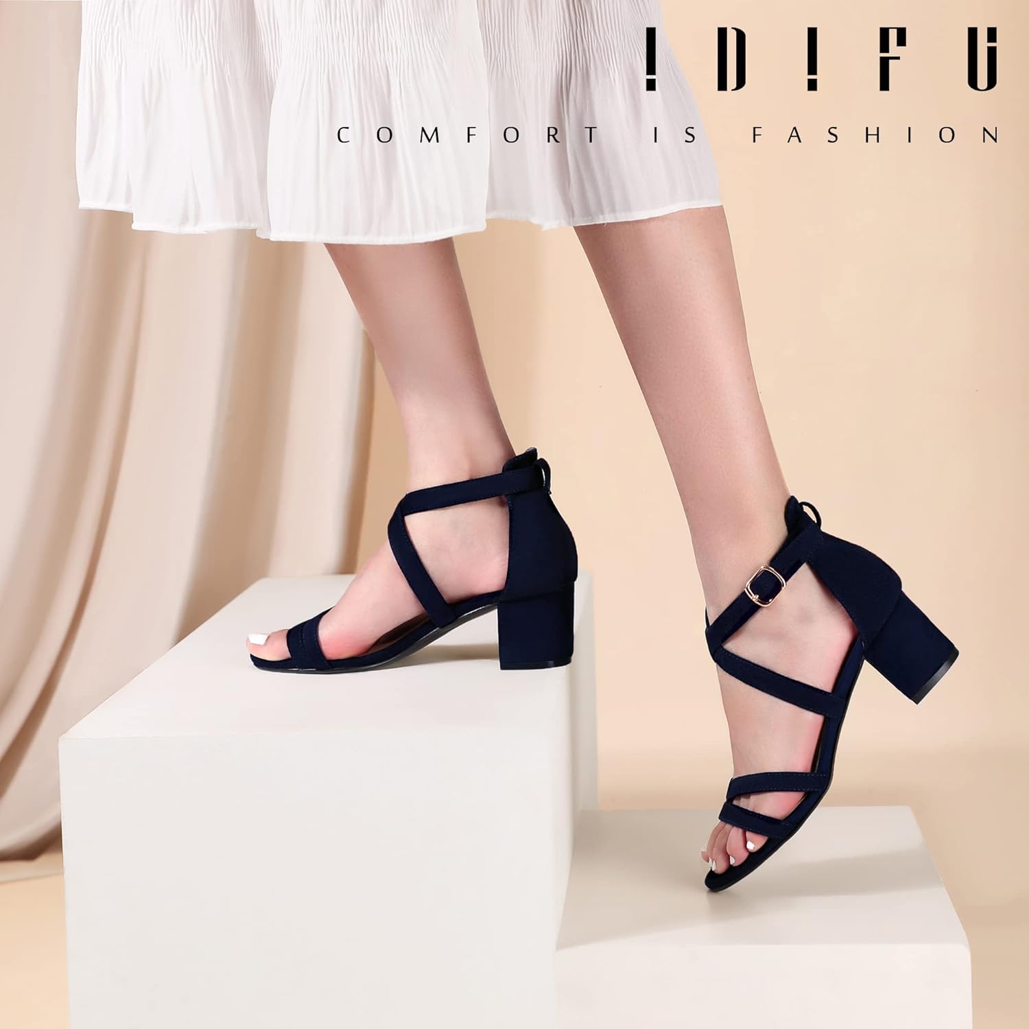 IDIFU Women's Block Low Chunky Heel Strappy Sandals Open Toe Ankle Strap Dress Wedding Evening Shoe for Women Bridal - Image 6