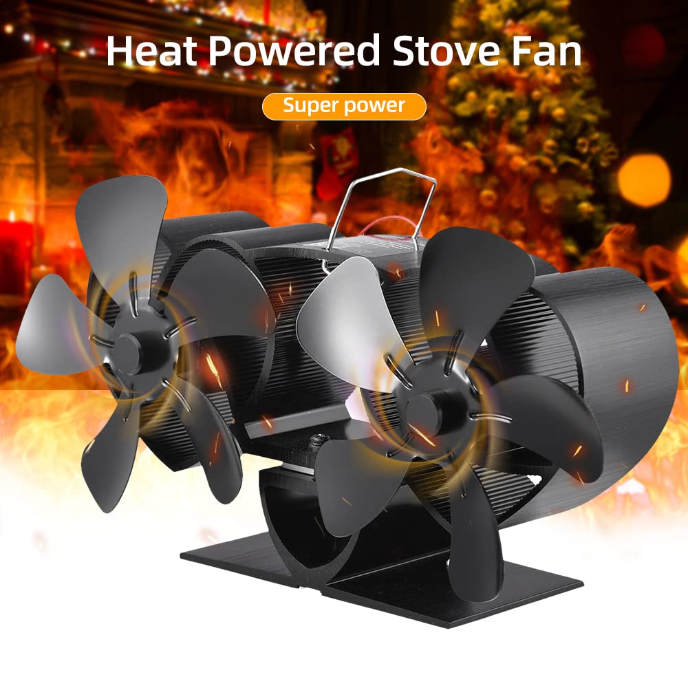 Ventilatore per Stufa a Legna con Termometro,Ventilatore per Camino10 Pale,A Doppio Motore Alimentata a Calore,Silenzioso Efficiente Ecologico per Bruciatore di Tronchi Camino