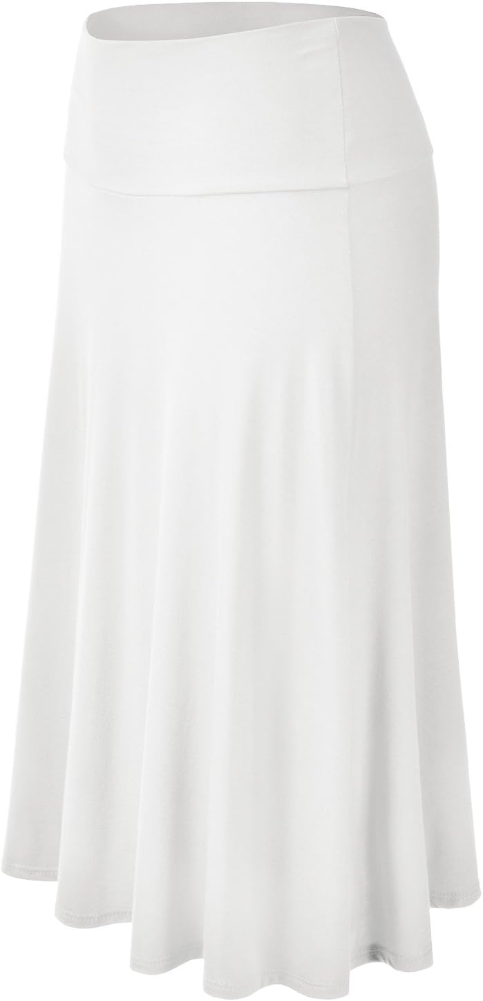 EIMIN Women's Solid Flared Lightweight Elastic Waist Classic Midi Skirt (S-3XL) - Image 2