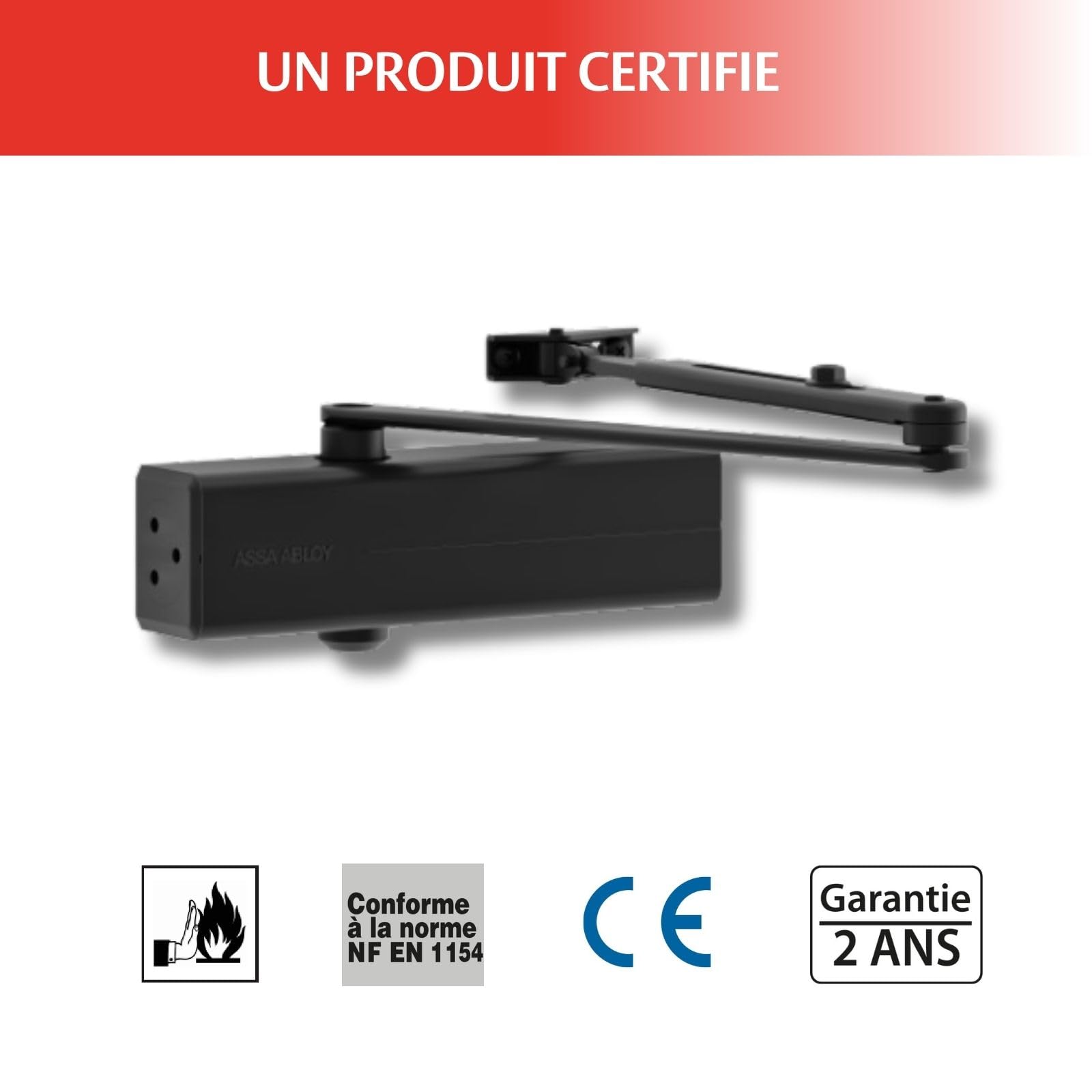 TESA DC140 ferme-porte, EN 2/3, pour portes moyennes, bras articulé, Noir RAL 9005, montage en surface, vitesse de fermeture et à-coup final réglables