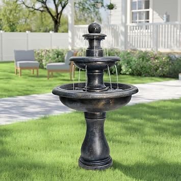 45.2 High Outdoor Water Fountain, Concrete Outdoor Waterfall Fountain with Pump for Yard Garden Patio Backyard Deck Relaxation Decor - Black