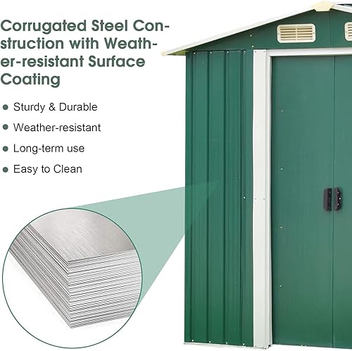 Miniatura 6 de Kinlife Cobertizo de almacenamiento de 4 x 6 pies, cobertizo de almacenamiento horizontal para exteriores, kit de cobertizo de metal, cobertizos de