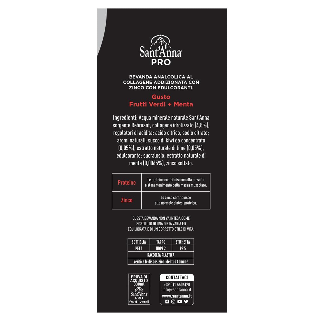 Sant'Anna PRO Frutti Verdi 0,33L | confezione 12 Bottiglia | Bevanda Proteica in Acqua Sant'Anna | Alto Contenuto di Proteine | Perfetta per chi pratica sport, idrata