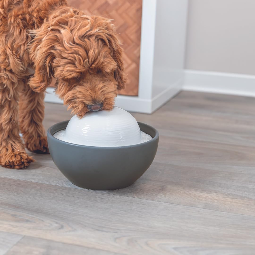 TRIXIE Fuente Vital Dome de Cerámica para Perros y Gatos, 1,5 L, Gris/Blanco - Bebedero Automático Higiénico con Flujo de Agua Constante y Bomba Regulable, Apto para Lavavajillas