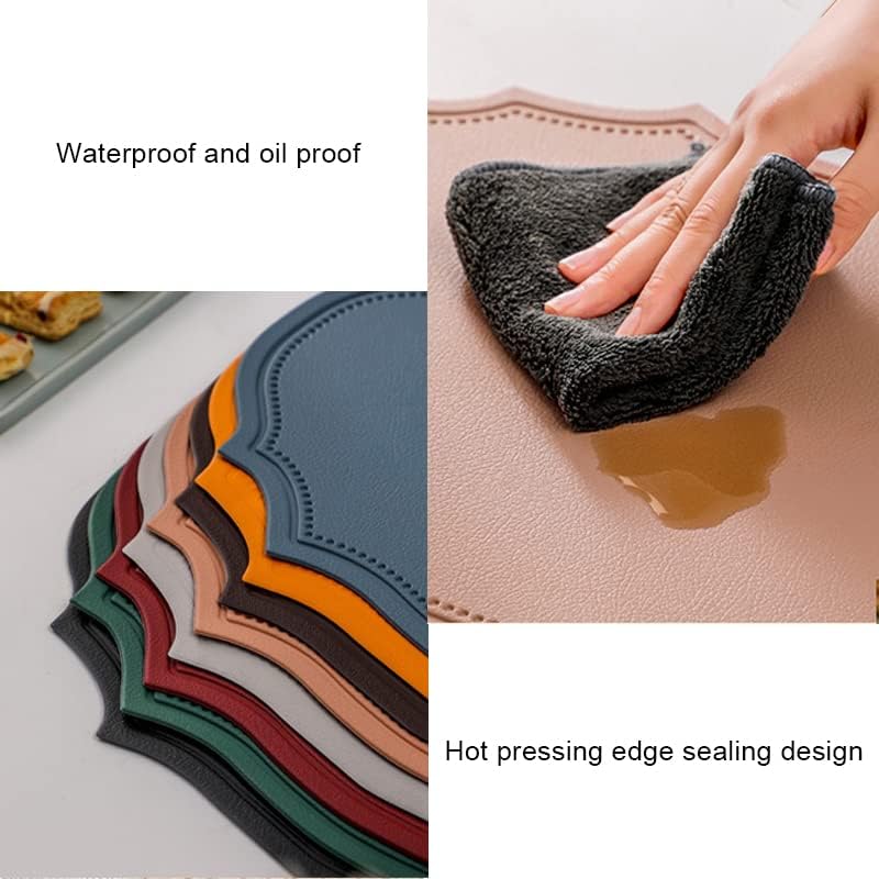 Miniatura 3 de Juego de 6 manteles individuales de cuero lavables, manteles individuales de cuero sintético negro grueso resistentes al calor con forma elíptica,