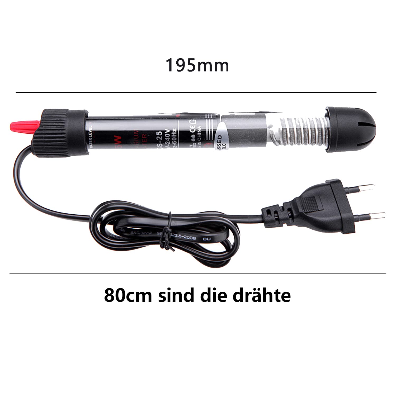 GERUI Ogrzewanie akwarium 60 l, 220 V-240 V, ze wskaźnikiem temperatury, pręt grzewczy do akwarium, długość drutu 80 cm (50 W)