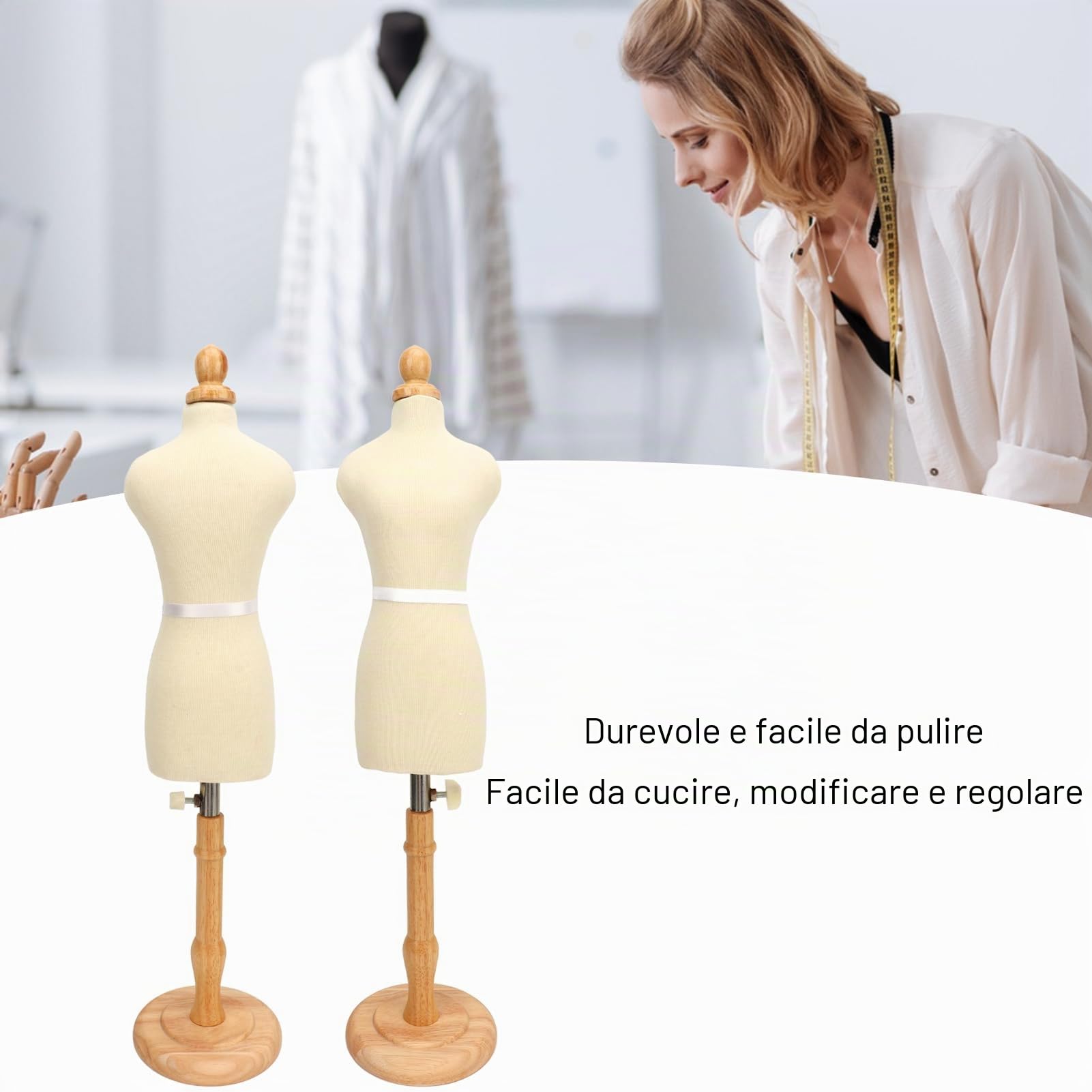 Tyenaza Manichino Sartoriale Regolabile, Forma d'Abito da Cucito con Base in Legno Abito da Cucito Professionale per Esposizione di l'Esposizione di Gioielli e la Creazione di Modelli d'Abbigliamento