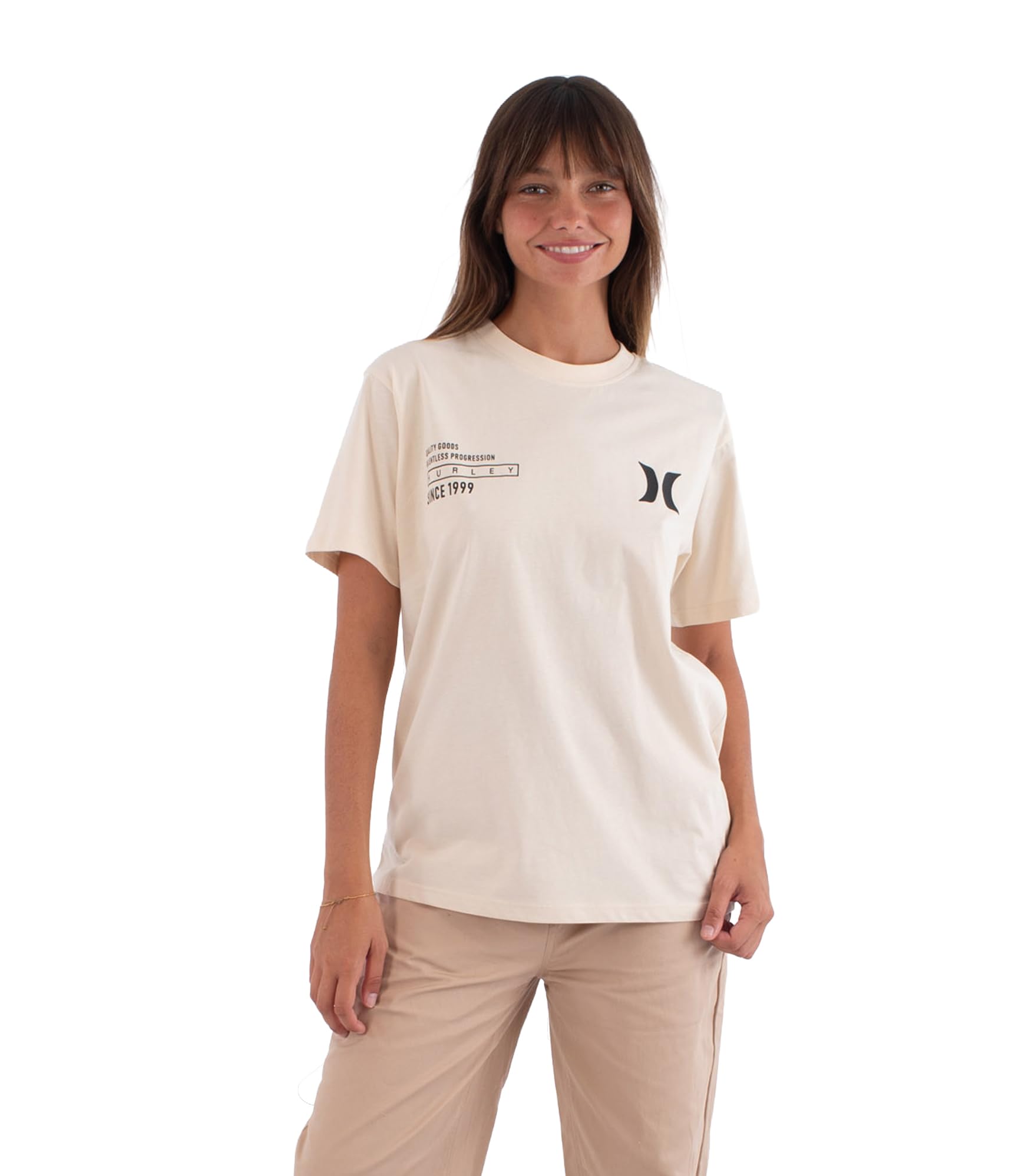 Hurley Womens Short Sleeve Back On 99 T-Shirt, Cream, L EU