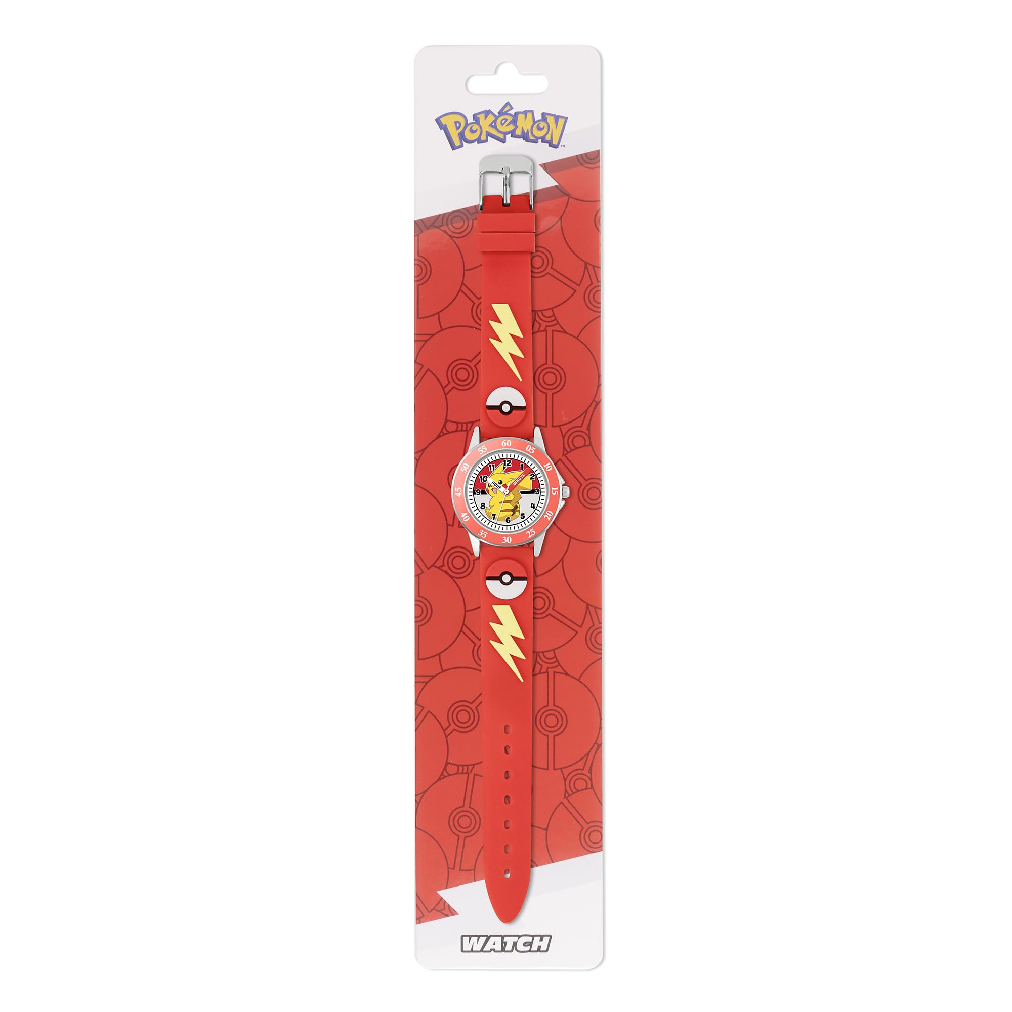Peers Hardy Pokemon Kids Time Teacher - Bracelet en Silicone 3D pour Apprendre à Dire l'Heure POK9074, Rouge