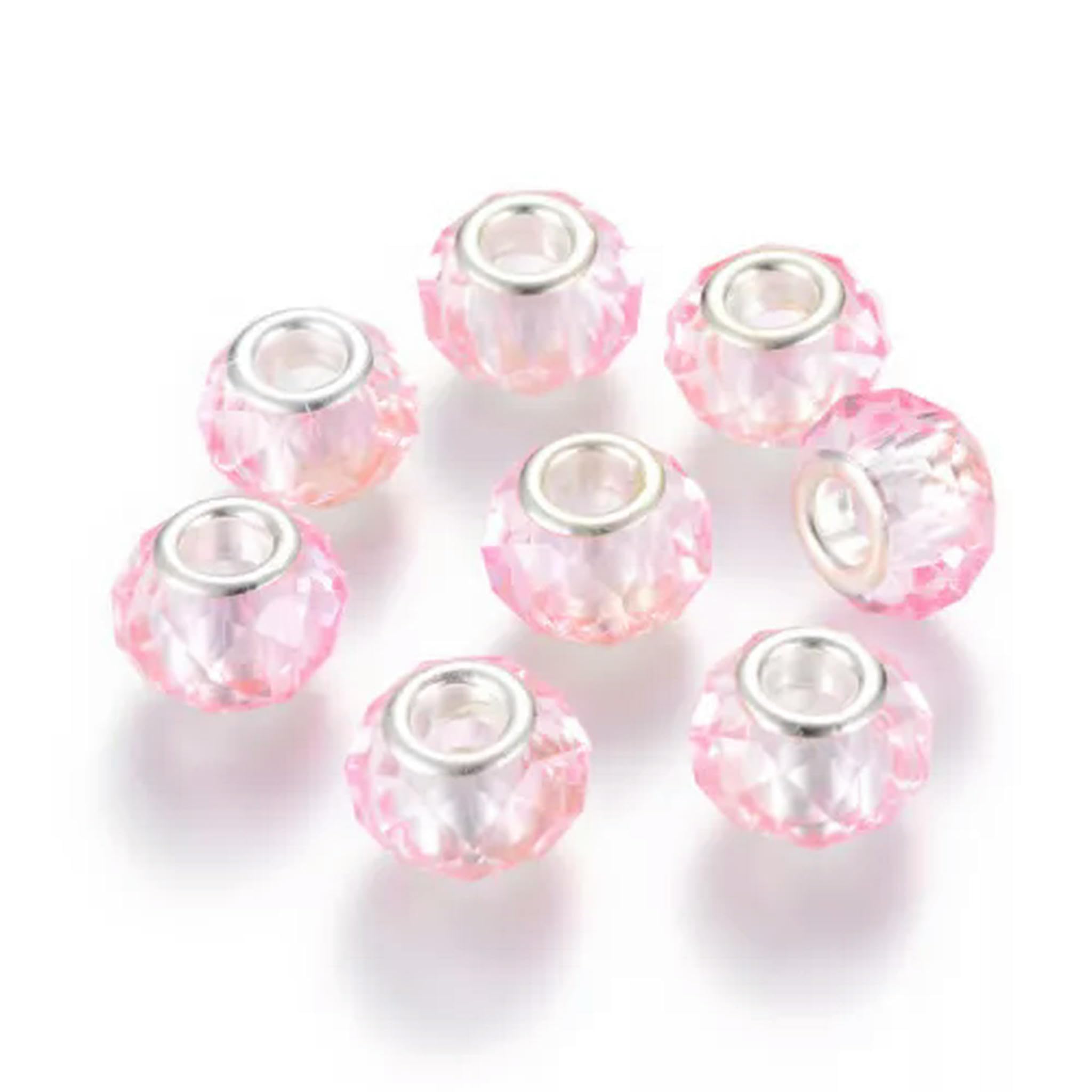 Koraliki z dużym otworem, Opakowanie 100 mosiężnych koralików z otworem 14x8 mm, wielokolorowe(PearlPink)
