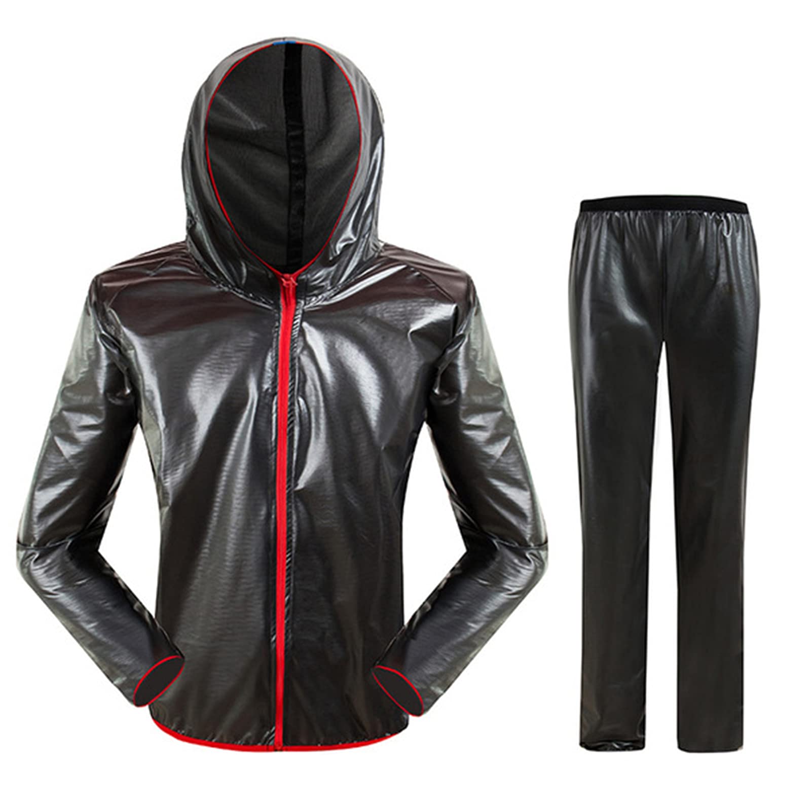 Combinaison Pluie Moto,Imperméable Veste De Pluie Homme,Reflechissant Poncho Velo,Réutilisable Respirant, pour Randonnée Voyage,Noir,L