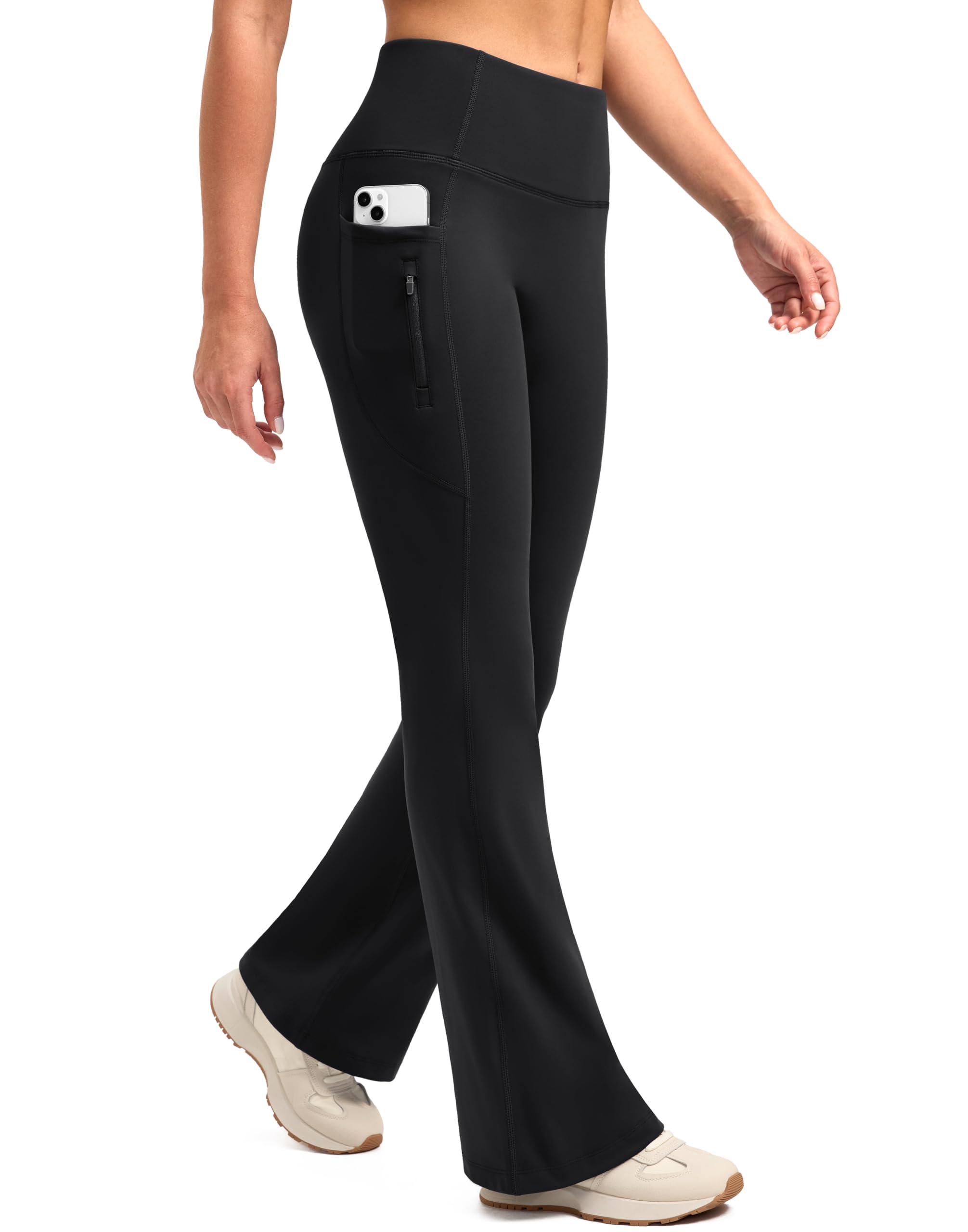 SANTINY Fleece Lined Flare Leggings Women 28.5/30.5/32 Water Resistant Winter Bell Bottom Hiking Yoga Pants with Pockets