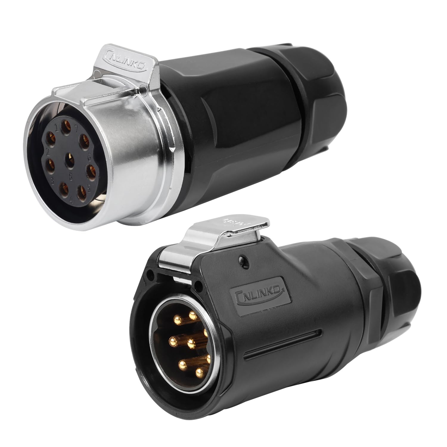 CNLINKO LP-28 8-Pin Industrial Waterproof Connector Shell Solder Connector, IP68 Quick Plugging Aviation Connector, M28 Inline Type Male Plug and Female Plug (8-PIN Soldering)