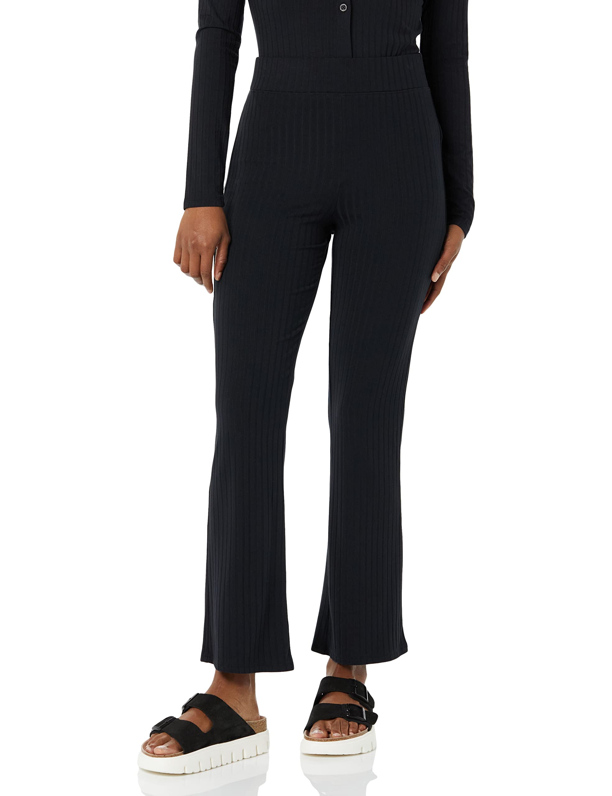 Amazon Essentials Women's Wide Rib Flared Ankle Pant, Black, XX-Large