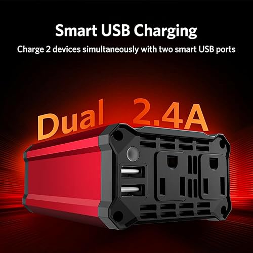 Miniatura 6 de Inversor de corriente para automóvil de 300 W, CC 12 V a 110 V inversor de automóvil con 2 salidas de CA y puertos USB dobles de 3.4 A, convertidor