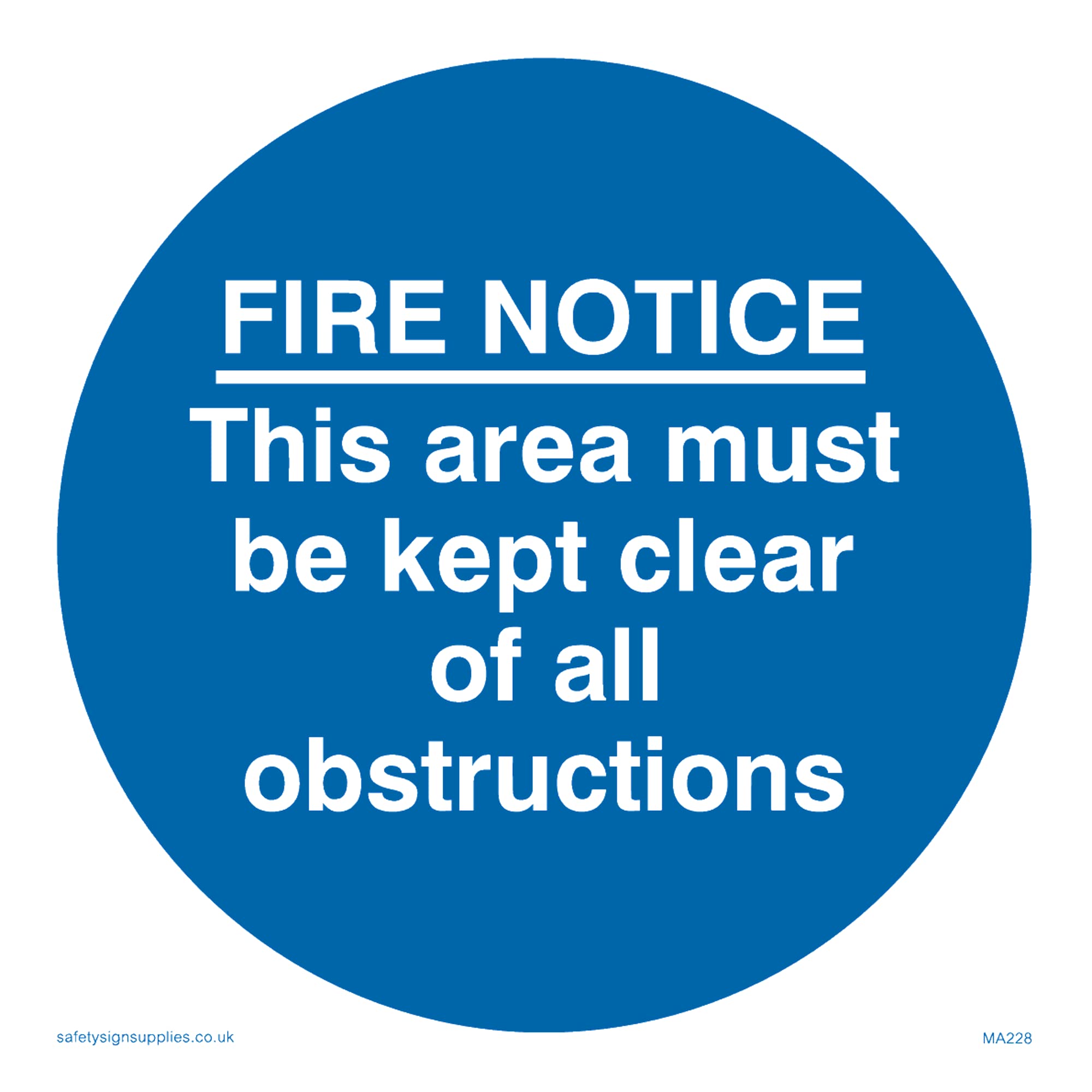 Pack of five - Fire Notice No Obstructions Sign - 100x100mm - S10