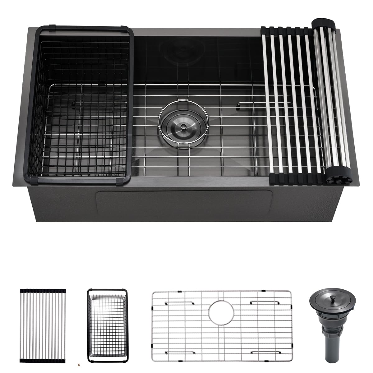Photo 1 of 30 Black Stainless Steel Undermount Kitchen Sink, Luckyhorse 30" x 17" x 9" 18 Gauge Gunmetal Black Stainless Steel Undermount Kitchen Sink LH025SQ