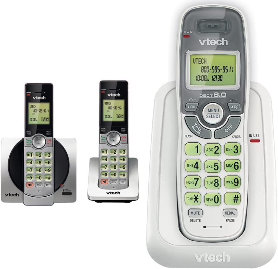 VTech DECT 6.0 Dual Handset Cordless Phones, Silver/Black & Dect 6.0