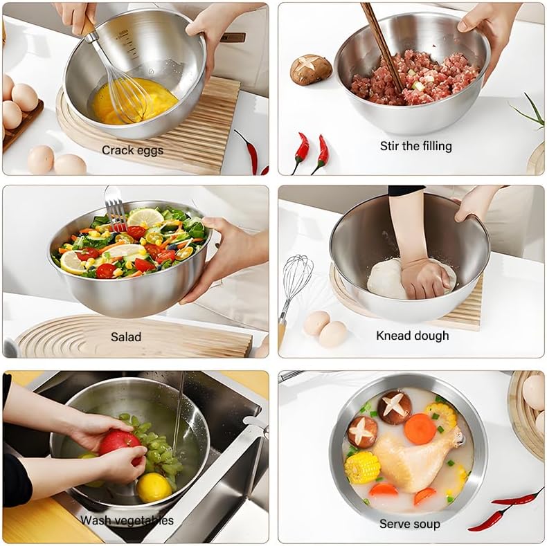 3-Piece 304 Stainless Steel Salad Bowl Set23.67oz, 40.58oz &84.54oz,Food-Grade,Multifunctional for Mixing, Kneading,Dishwasher Safe (3, 700ml/23.67oz;1200ml/40.58oz;2500ml/84.54oz)