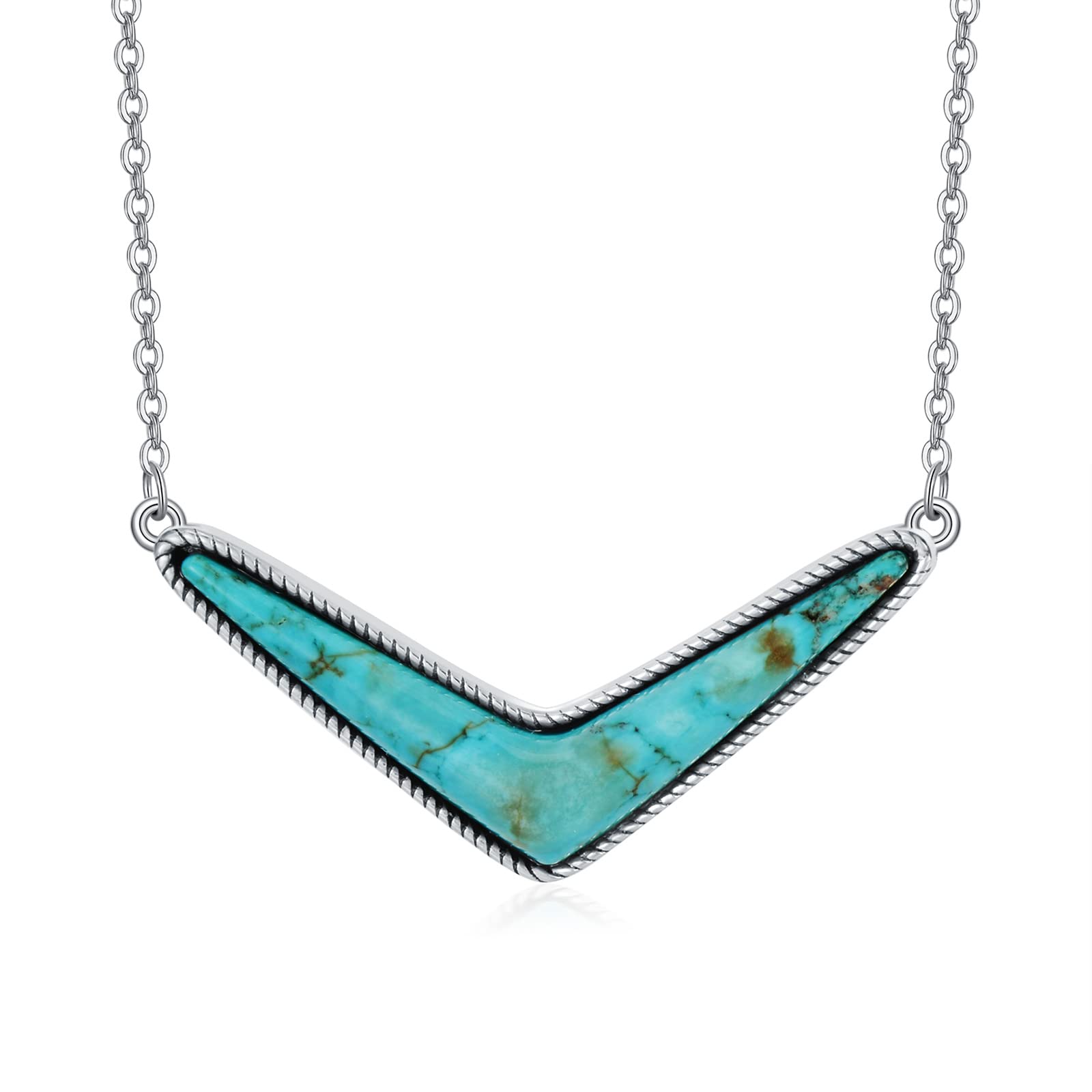BETHZA Reversible Boomerang Necklace 925 Strling Silver Stereo Natural Turquoise Necklace Boomerangs Western Jewelry Gifts for Women