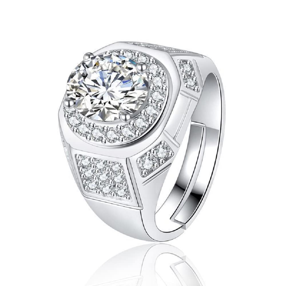 Simple Silver Plated Men's Domineering Luxury Diamond Ring Fashion one Carat Simulation Diamond Ring Men's Ring Cut Square 5A Zircon 925 Sterling Silver Engagement Wedding Ring CZC461 (White Gold)