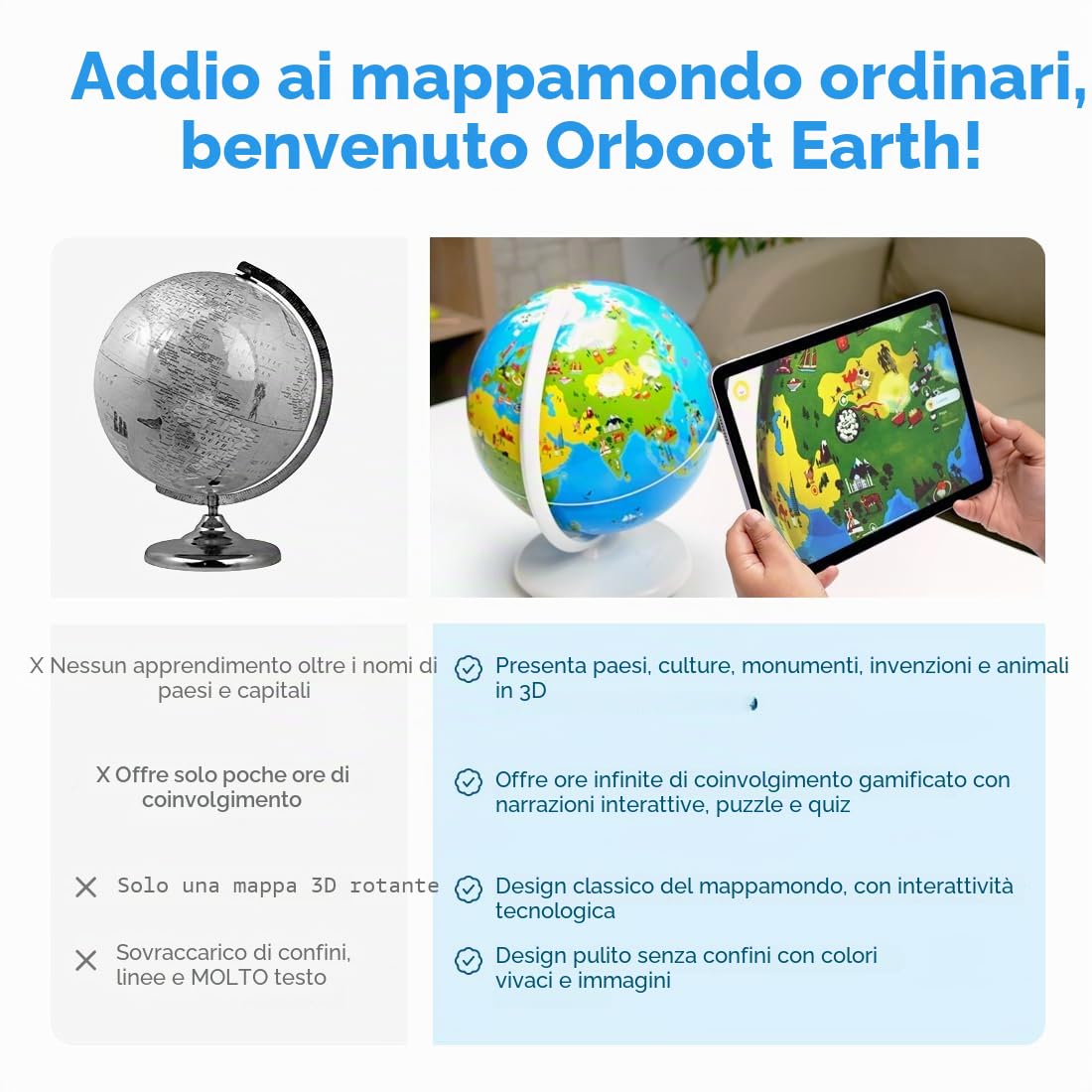Orboot Earth by PlayShifu (App Based): globo interattivo AR per bambini, giocattolo STEM per ragazzi e ragazze età 4-10 | Giocattolo educativo regalo (senza frontiere, nessun nome sul globo)