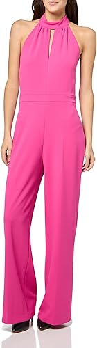BCBG Women's Sleeveless Keyhole Neckline Crepe Jumpsuit, Pink Pansy, 8