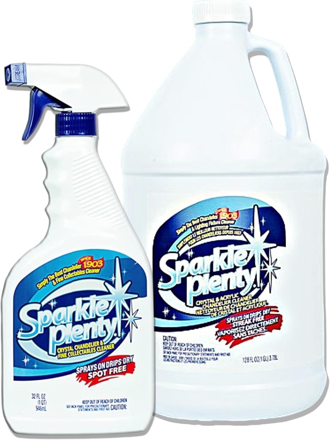 Sparkle Plenty Chandelier Cleaner Drip Dry Spray No Wipe -Dust Remover & Streak Free Glass Cleaner Spray for Crystal Chandelier & Window Screen -Versatile Household Cleaning Supplies (32 oz, 1 Gallon)