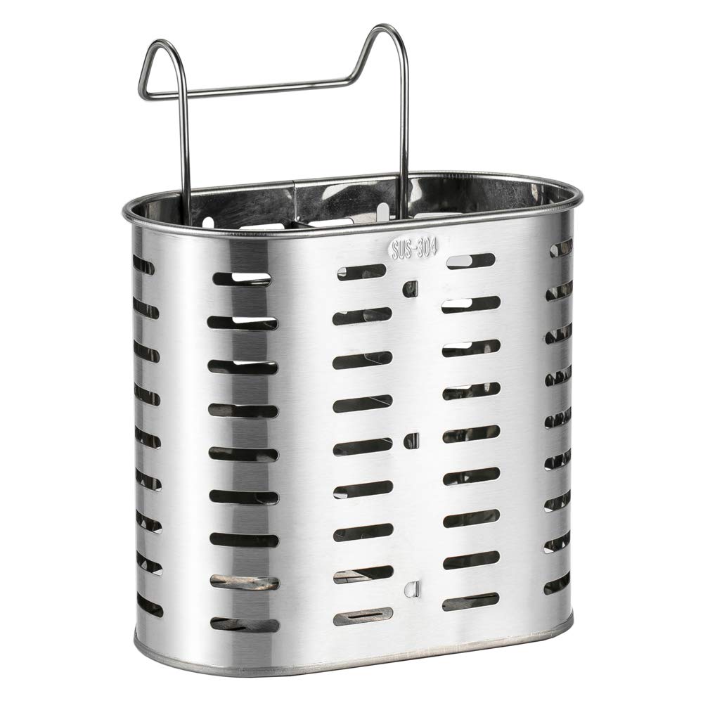 Decdeal Porta Posate in Acciaio Inox Cromato con 2 Scomparti,Utensili da Cucina Asciugatura con Cremagliera,Drenante Rack Metallo di Appeso con Ganci