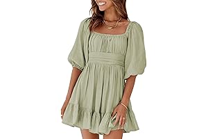 Petite Swing Dress for Juniors Summer Ruffle Dress Square Neck Tie Back...