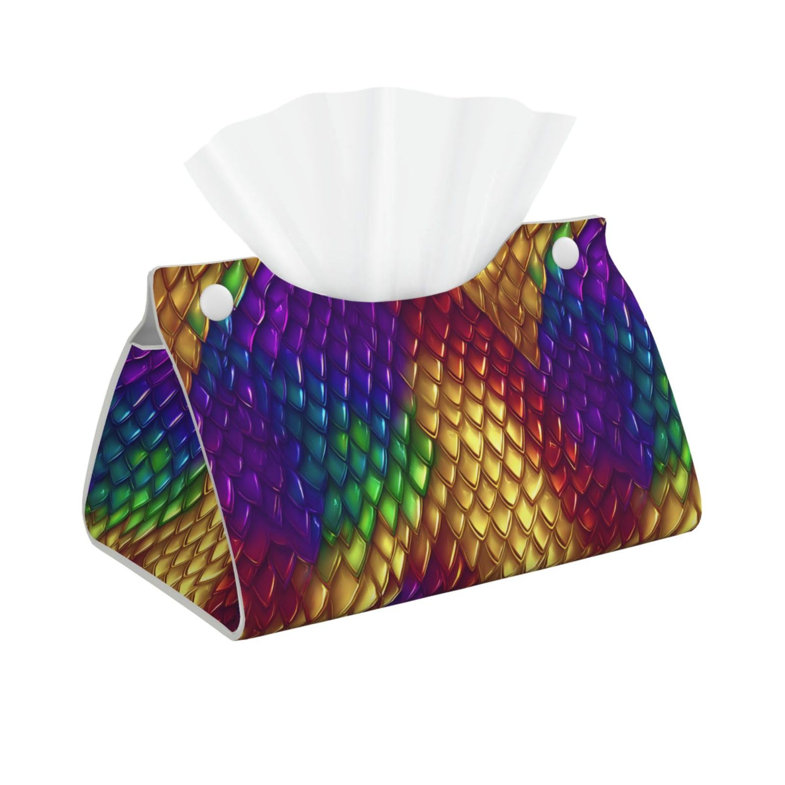 Rainbow Metallic Dragon Scale Tissue Box Cover Rectangle Pu Leather Tissue Box Holder for Car Bathroom Bedroom Desk Tabletop Decor