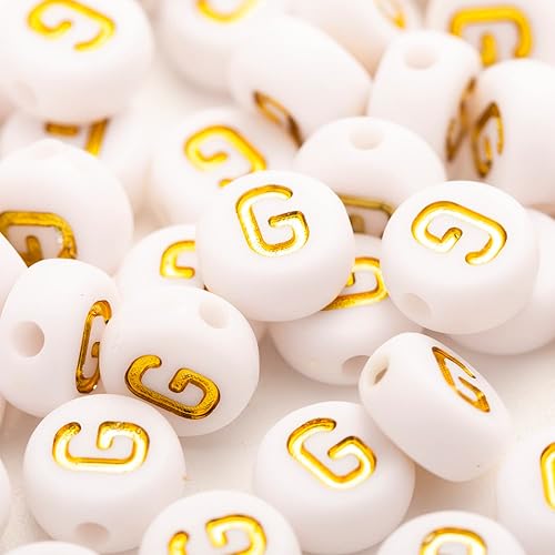 Miniatura 4 de 200 cuentas acrílicas de letras del alfabeto, doradas, letra B, cuentas blancas para hacer joyas, pulseras, collares, llaveros, bricolaje de 0.157 x