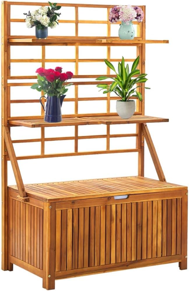 Storage Box with Trellis 39"x21.7"x63" Solid Acacia Wood Patio Storage