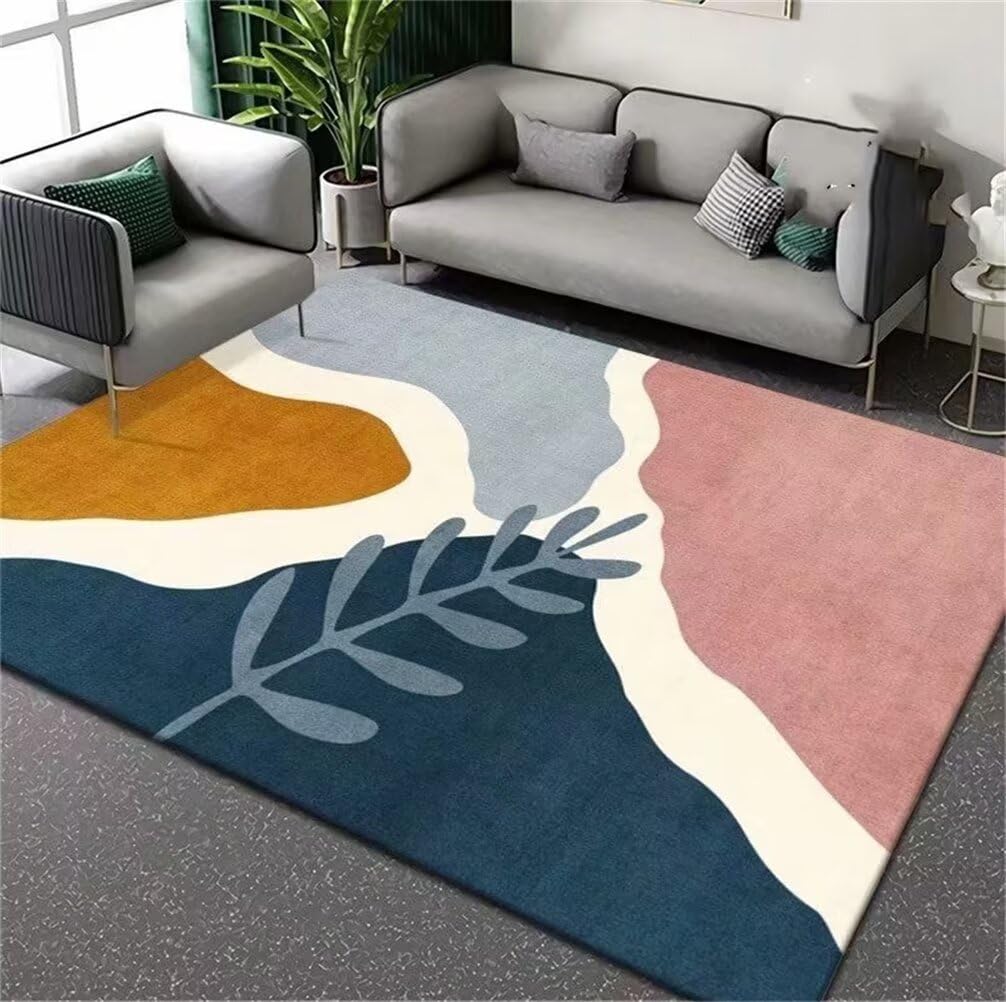 Tapis de salon plante doux lavable 50x80cm motif feuilles rose frais