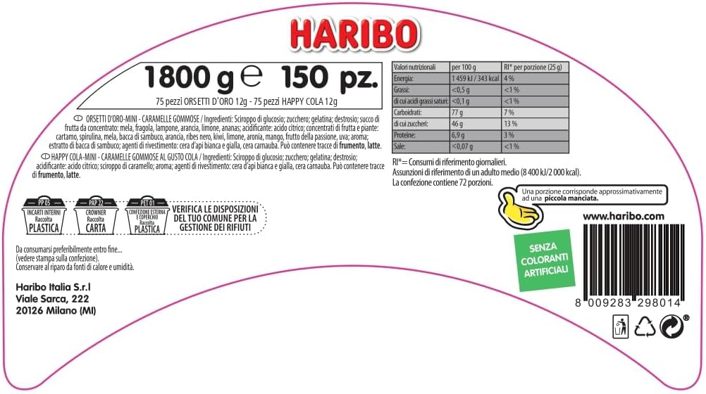 Haribo Mini Selection, Caramelle Gommose, Gusto Frutta, Ideali per Feste - 150 Bustine Da 12gr [1800gr] Single - Immagine 2