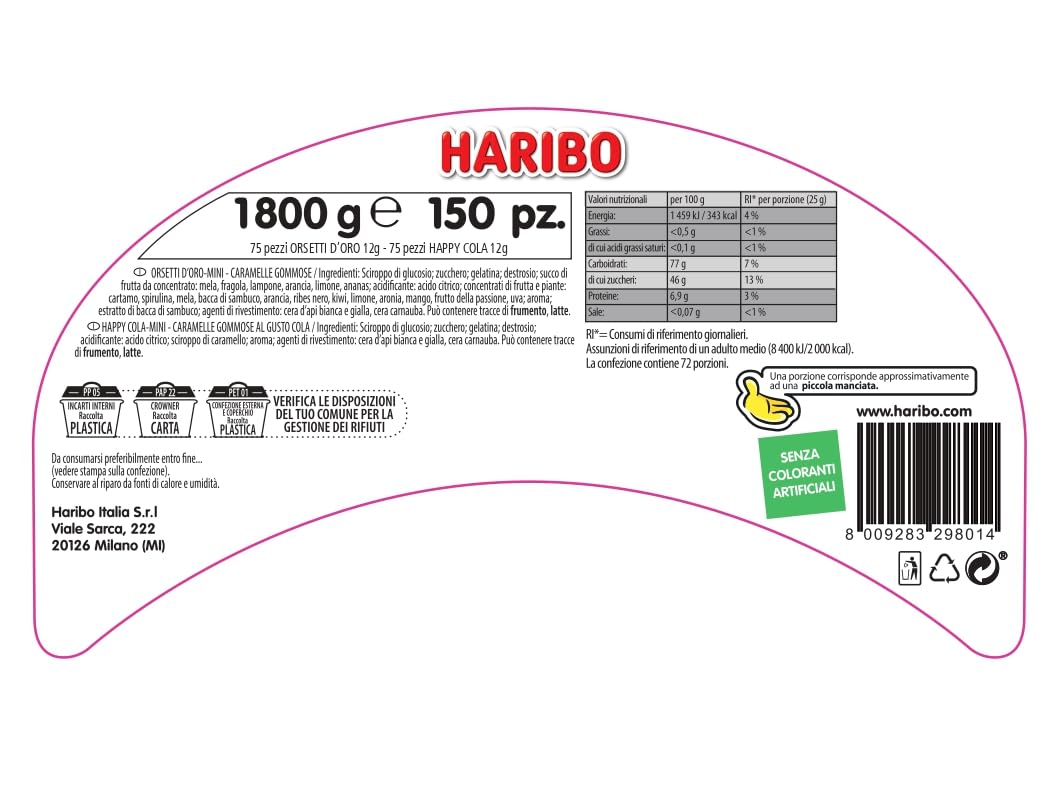 Haribo Mini Selection, Caramelle Gommose, Gusto Frutta, Ideali per Feste - 150 Bustine Da 12gr [1800gr]