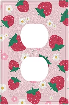 Pink Strawberry Outlet Covers Light Switch Cover Fruit Floral Wall Plate Decorative Switchplate Receptacle Faceplate for Bathroom Kitchen Girls Bedroom
