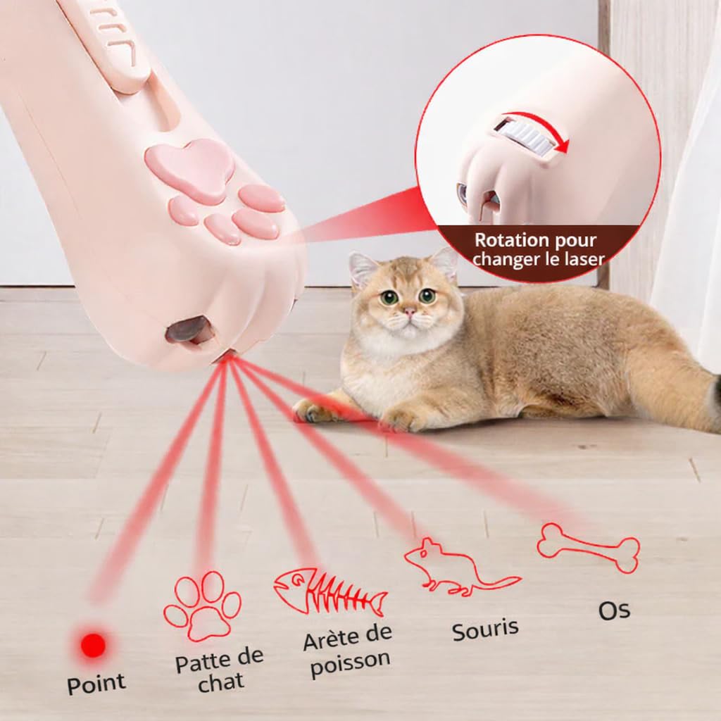 Laser pour Chats - Jouet interactifs pour Chats Et Chiens I Rechargeable par USB avec 3 Modes Réglables I Marque Française (Blanc Neigé)