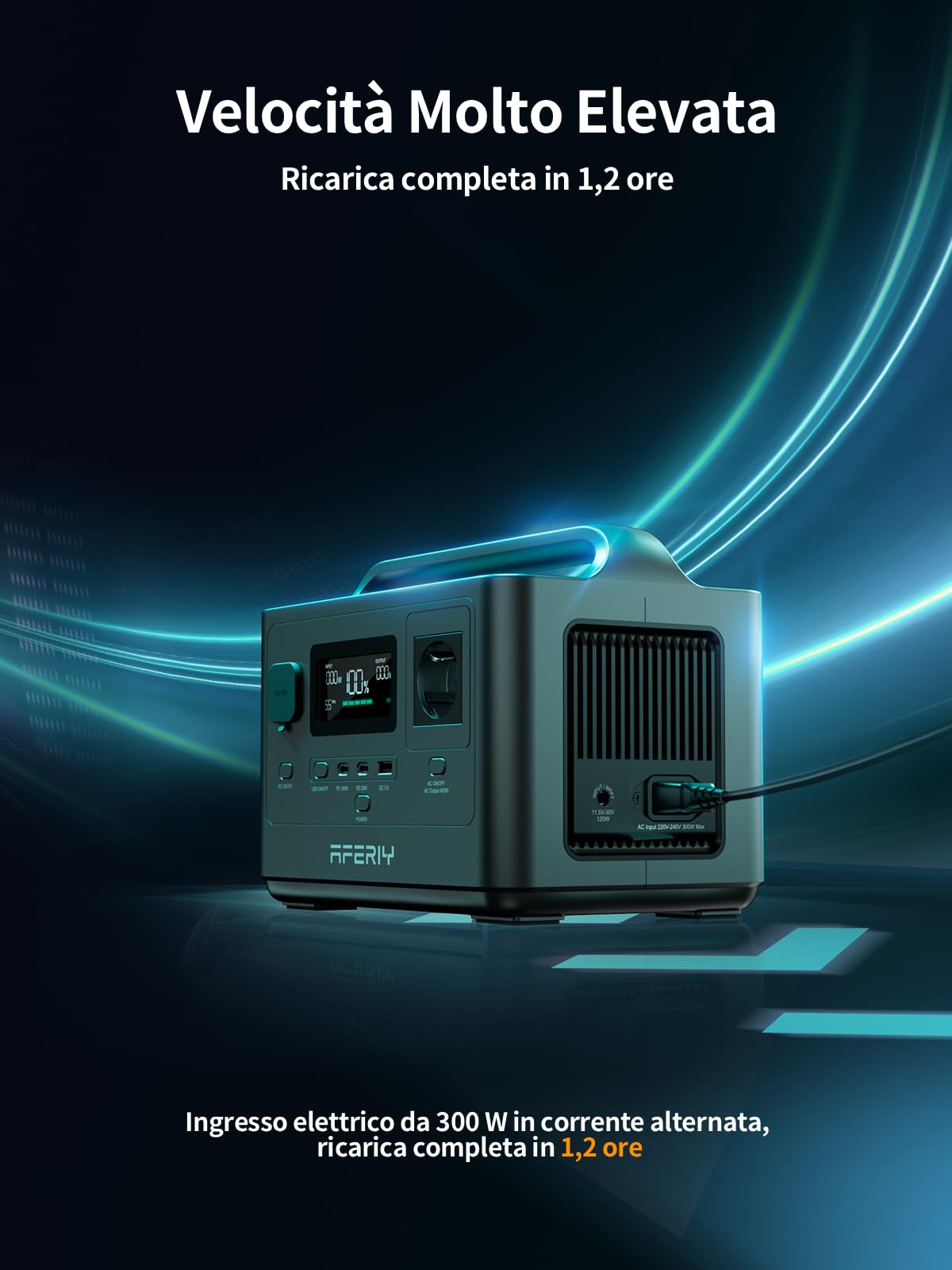 AFERIY AF-P040 Stazione Di Energia Portatile Da 400 W, Batteria LiFePO4 Da 256 Wh, Ricarica Rapida In 1,2 Ore, Numerose Connessioni, UPS, Generatore Solare Per Campeggio Ed Emergenze