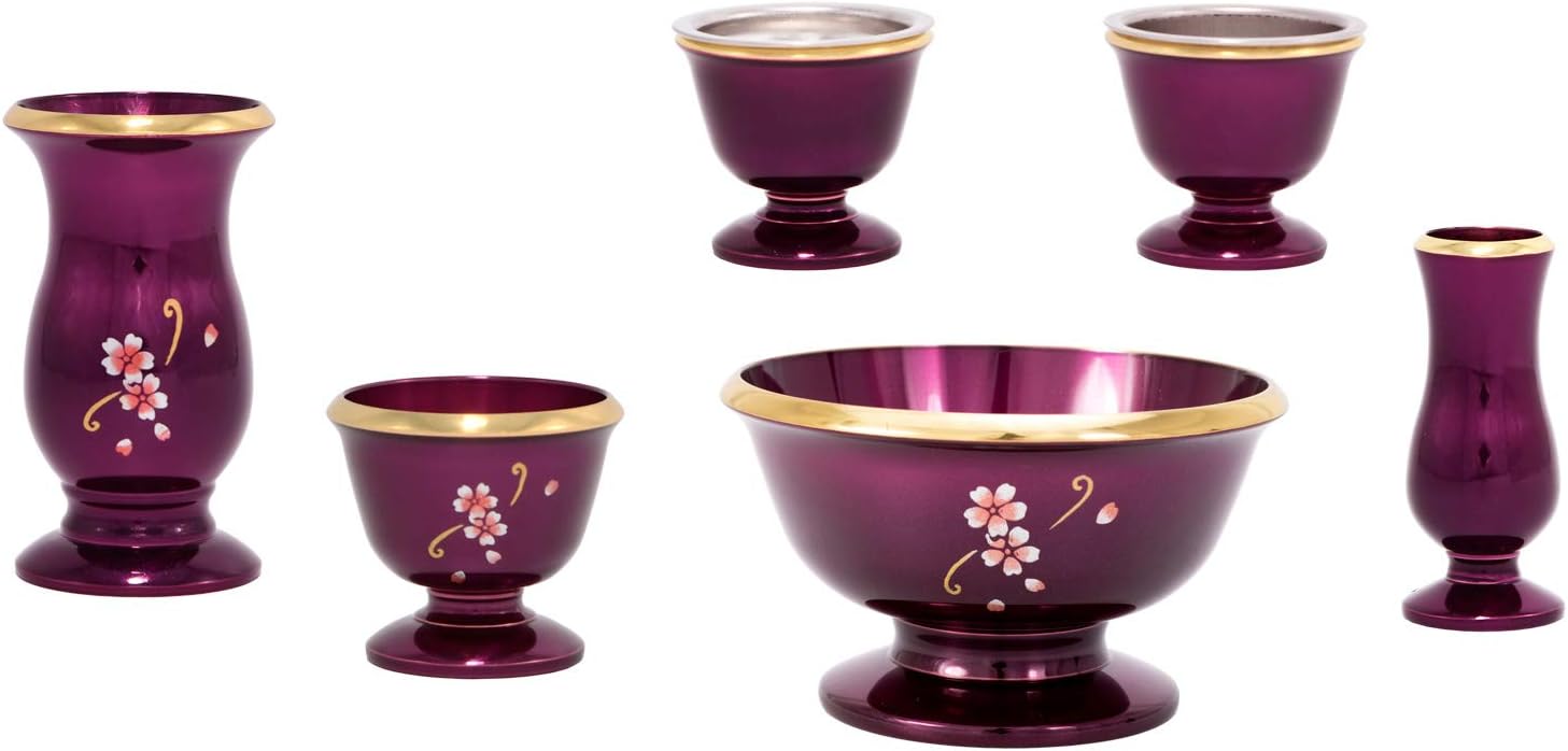 仏具 セット おしゃれ ミニ モダン 桜【フルール ディープパープル 2.5寸】茶器 仏器 花立 香炉 灯立 線香差 マッチ消し 小