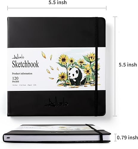 Vista 39 de Cuaderno de bocetos cuadrado para dibujo, libro de bocetos de 120 páginas, papel grueso de 122 libras/180 GSM, cuaderno de bocetos de medios mixtos