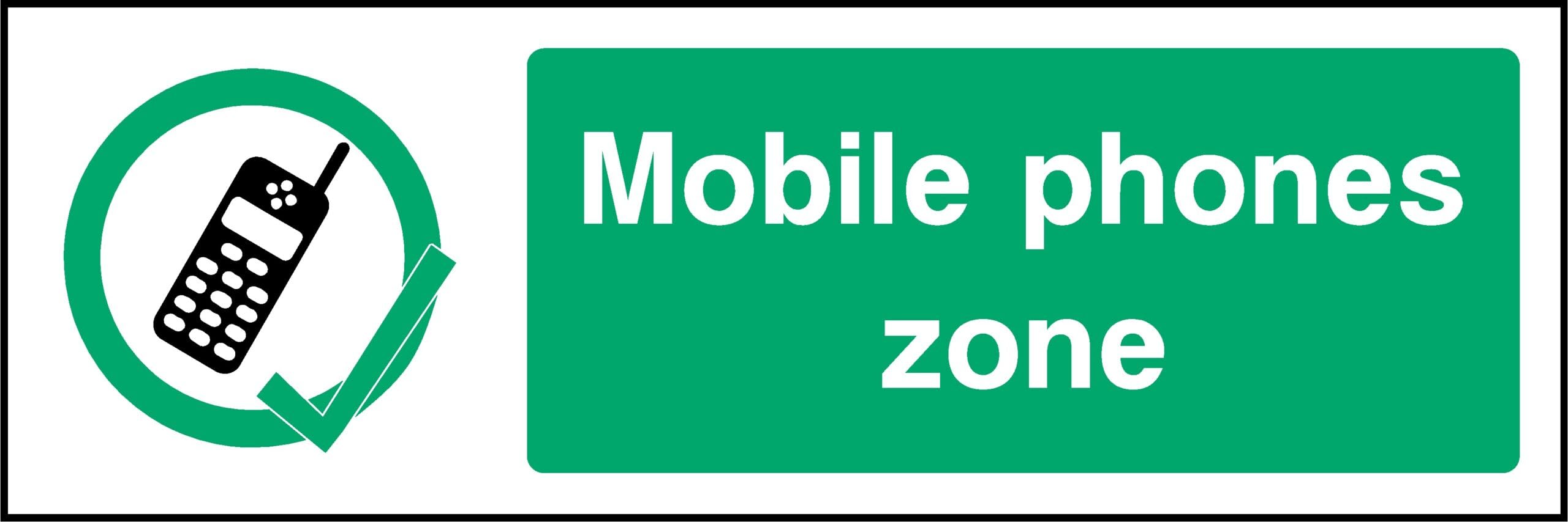 PROFILESIGNS.CO Mobile Phones Zone Sign - BS EN ISO 7010:2020 - Self-Adhesive Vinyl, Rigid PVC, Aluminium - 300x100mm, 450x150mm, 600x200mm