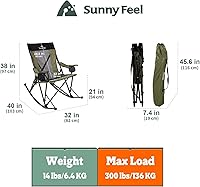 Vista 3 de SUNNYFEEL Silla mecedora de camping, reclinable acolchada de lujo, silla plegable de gran tamaño con bolsillo, resistente