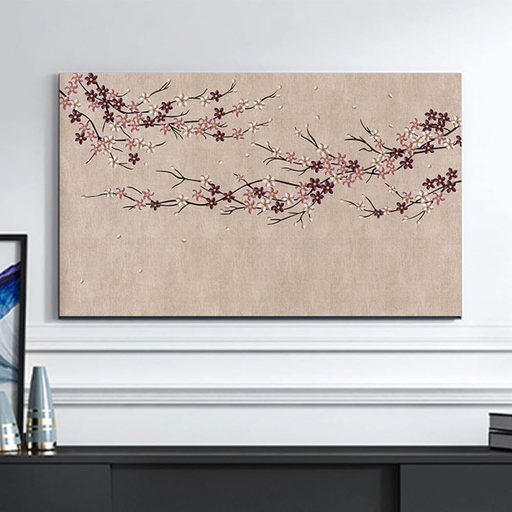 Osłona telewizora, 32-65 cali do telewizorów z płaskim ekranem Sztuka dekoracji salonu w pomieszczeniach(Flower8,49-52inch)