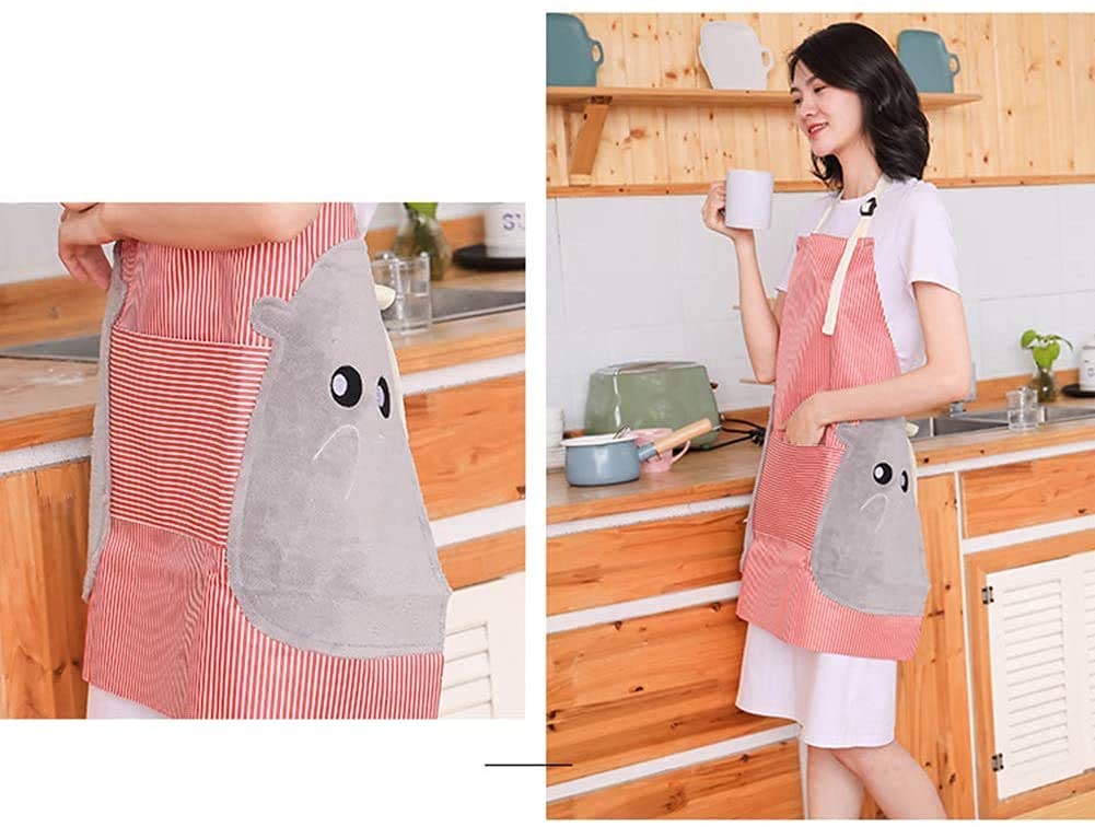 Primetan Chef Bib Apron Waterproof & Adjustable Durable Stripe Apron with Convenient Pocket and 2 Side Coral Velvet Towels Stitched, for Home Kitchen, Grill, Cooking, Restaurant. (Green) 1