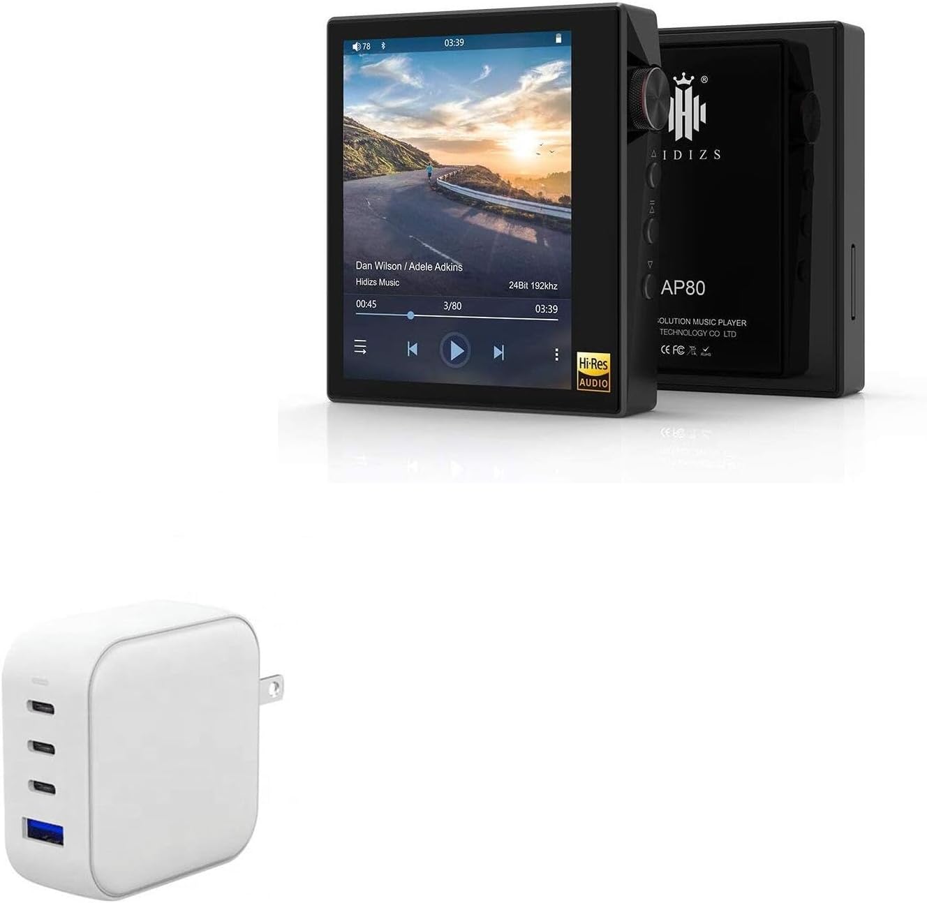 BoxWave Charger Compatible with HIDIZS AP80 - PD miniCube (100W), 100W 3 PD Port Wall Charger International - Winter White