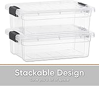 Vista 4 de Superio Storage Bins with Lids- 3 Pack, 4.5 Qt Clear Boxes for Organizing, Stackable Plastic Containers- BPA Free, Non-Toxic, Odor Free, Organizer 3