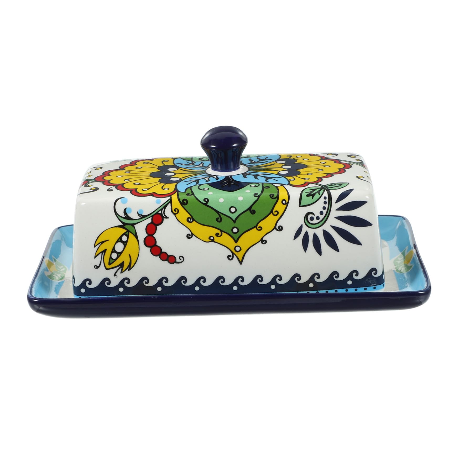 Beurrier Bleu en Céramique Style Européen avec Couvercle pour Table