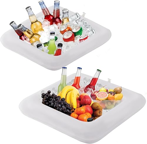 Barra inflable para servir, juegos de ensalada, bar, bufé, alimentos, bebidas, mesa inflable para piscina, bandeja de hielo fácil de inflar para
